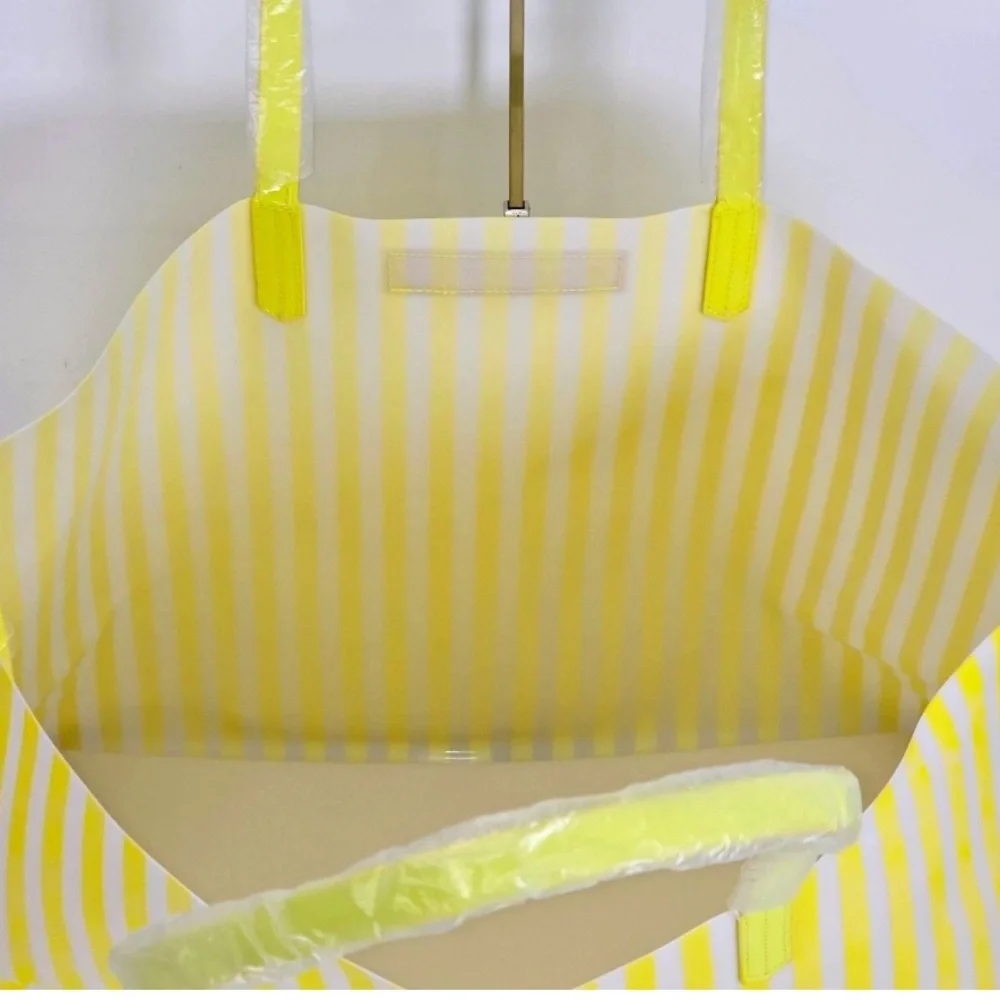 Drunk elephant yellow neon & white striped shopping/beach/ tote bag+coinbag NIP - Picture 6 of 10